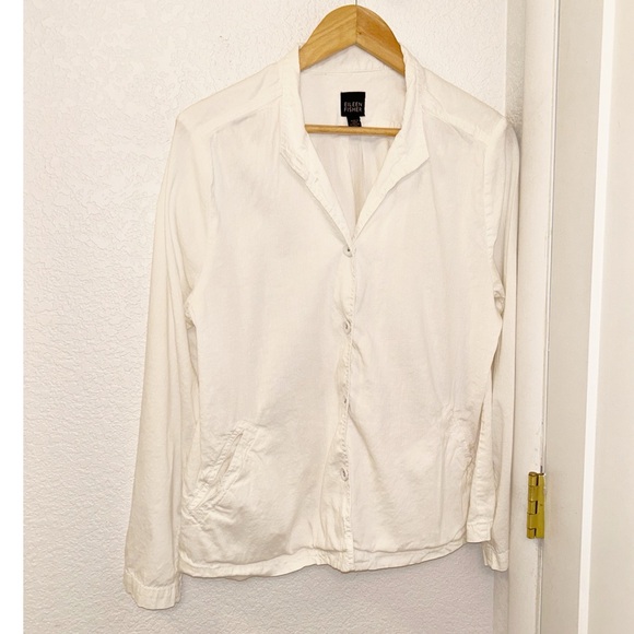 EILEEN FISHER Italian Linen Blend collared Shirt Jacket SZ: Large - Picture 1 of 10